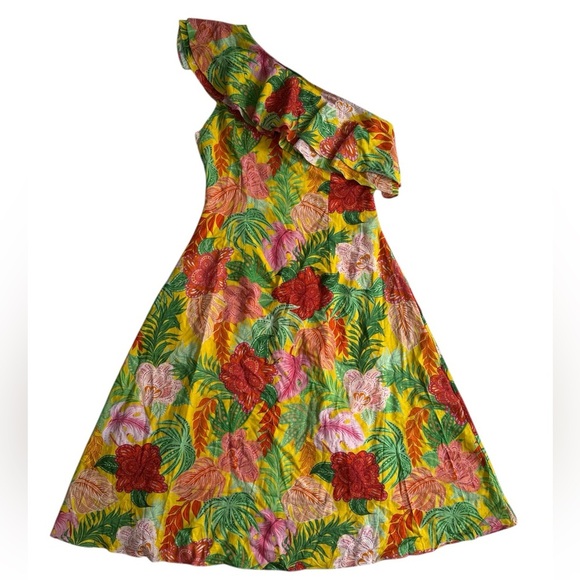 Petal and Pup Kalama Floral One Shoulder Midi Dress Leilani Print Medium M Hawai - Picture 2 of 11